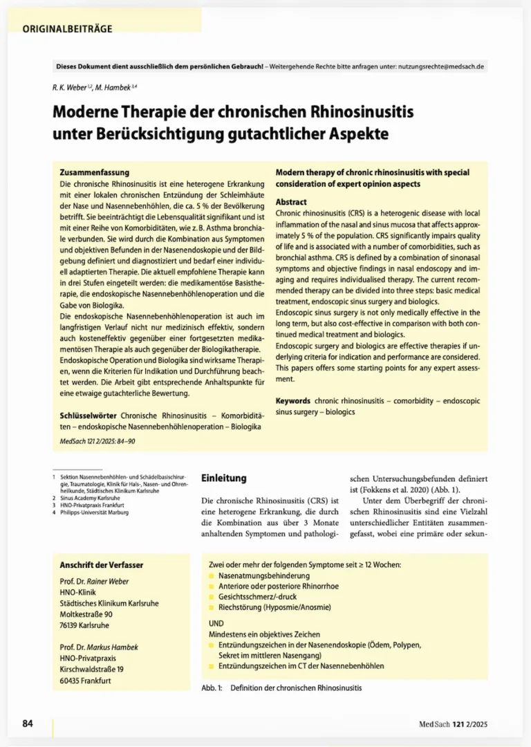 Moderne Therapie der chronischen Rhinosinusitis unter Berücksichtigung gutachtlicher Aspekte