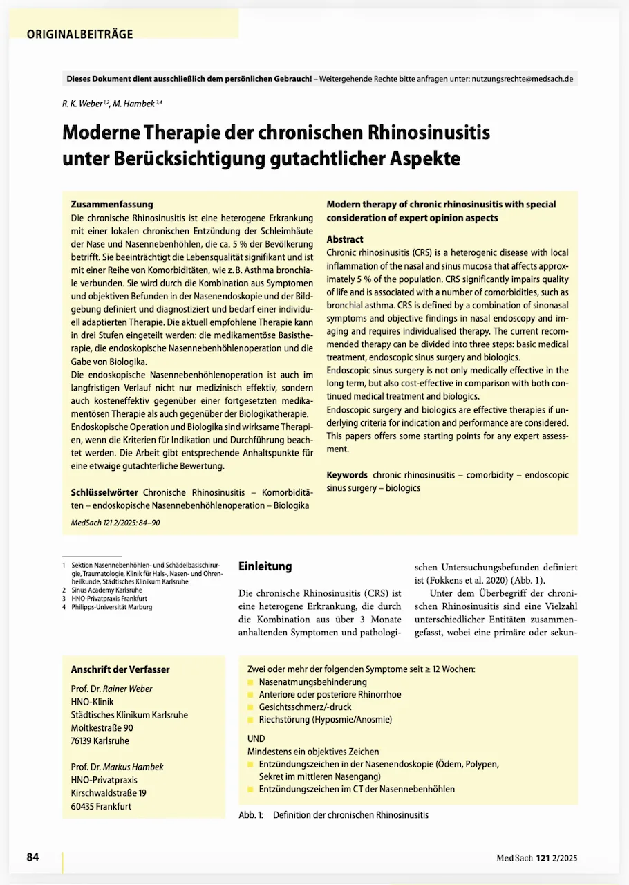 Moderne Therapie der chronischen Rhinosinusitis unter Berücksichtigung gutachtlicher Aspekte