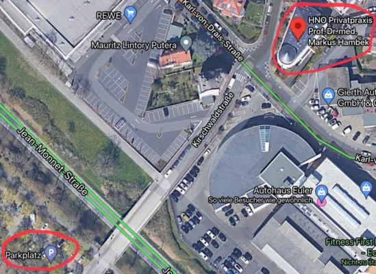 Kartenansicht "Parkplatz" in der Nähe der HNO-Privatpraxis Professor Hambek in Frankfurt
